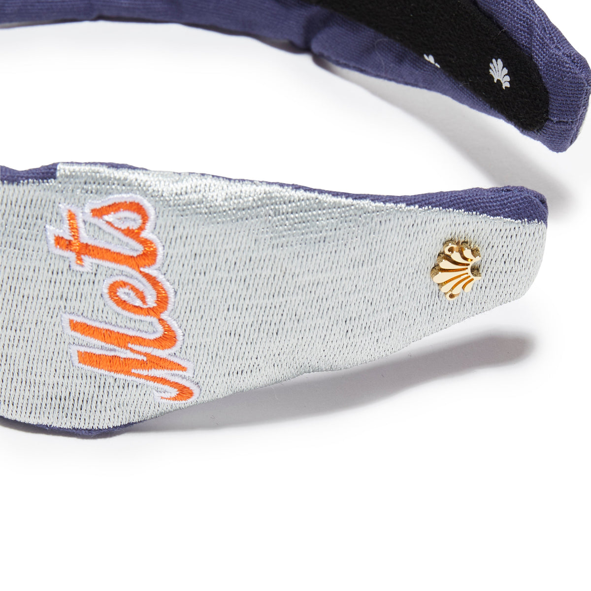 Lele Sadoughi HEADBANDS NAVY NY METS EMBROIDERED KNOTTED HEADBAND