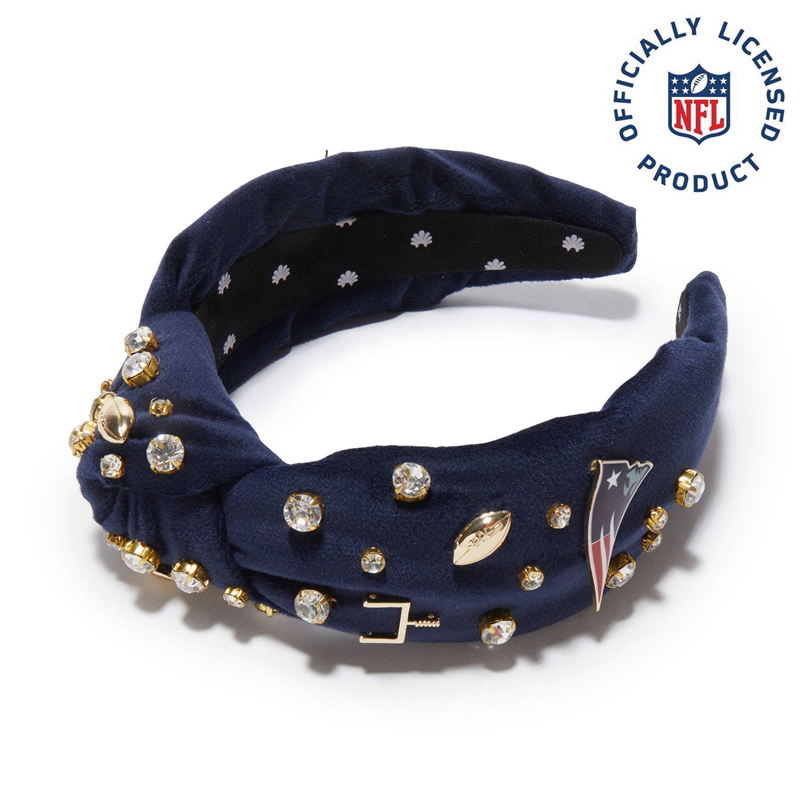 Lele Sadoughi HEADBANDS NEW ENGLAND PATRIOTS LELE X NFL NAVY EMBELLISHED KNOTTED HEADBAND
