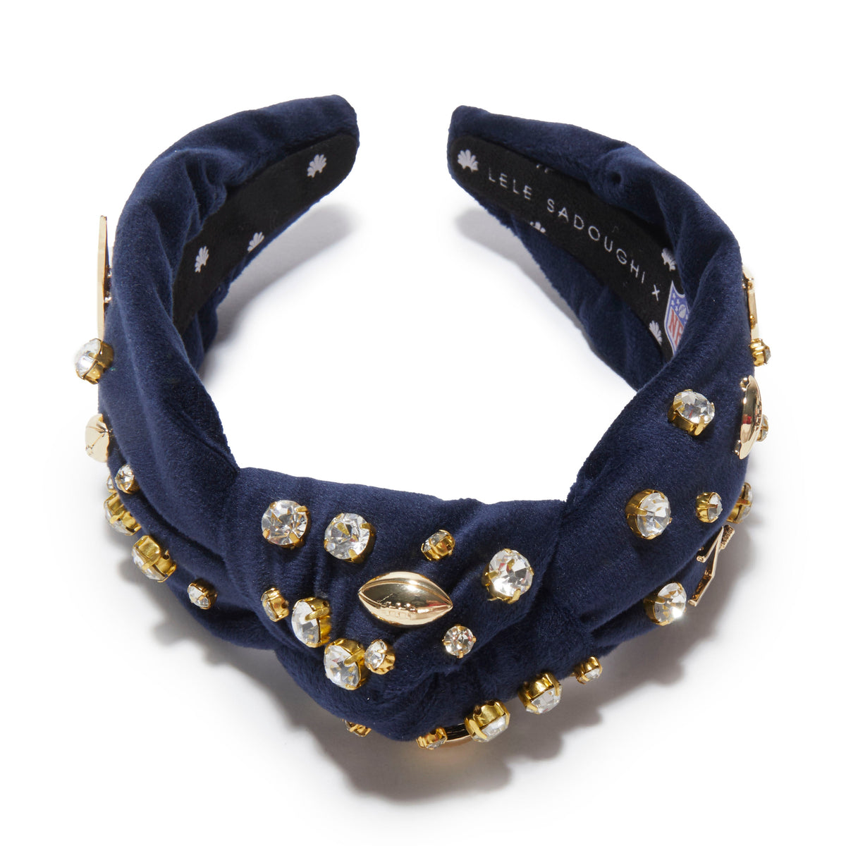Lele Sadoughi HEADBANDS NEW ENGLAND PATRIOTS LELE X NFL NAVY EMBELLISHED KNOTTED HEADBAND