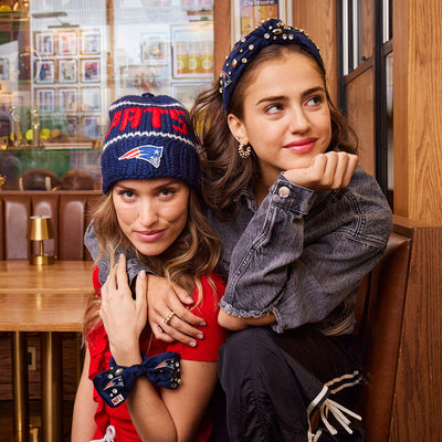 Lele Sadoughi HEADBANDS NEW ENGLAND PATRIOTS LELE X NFL NAVY EMBELLISHED KNOTTED HEADBAND