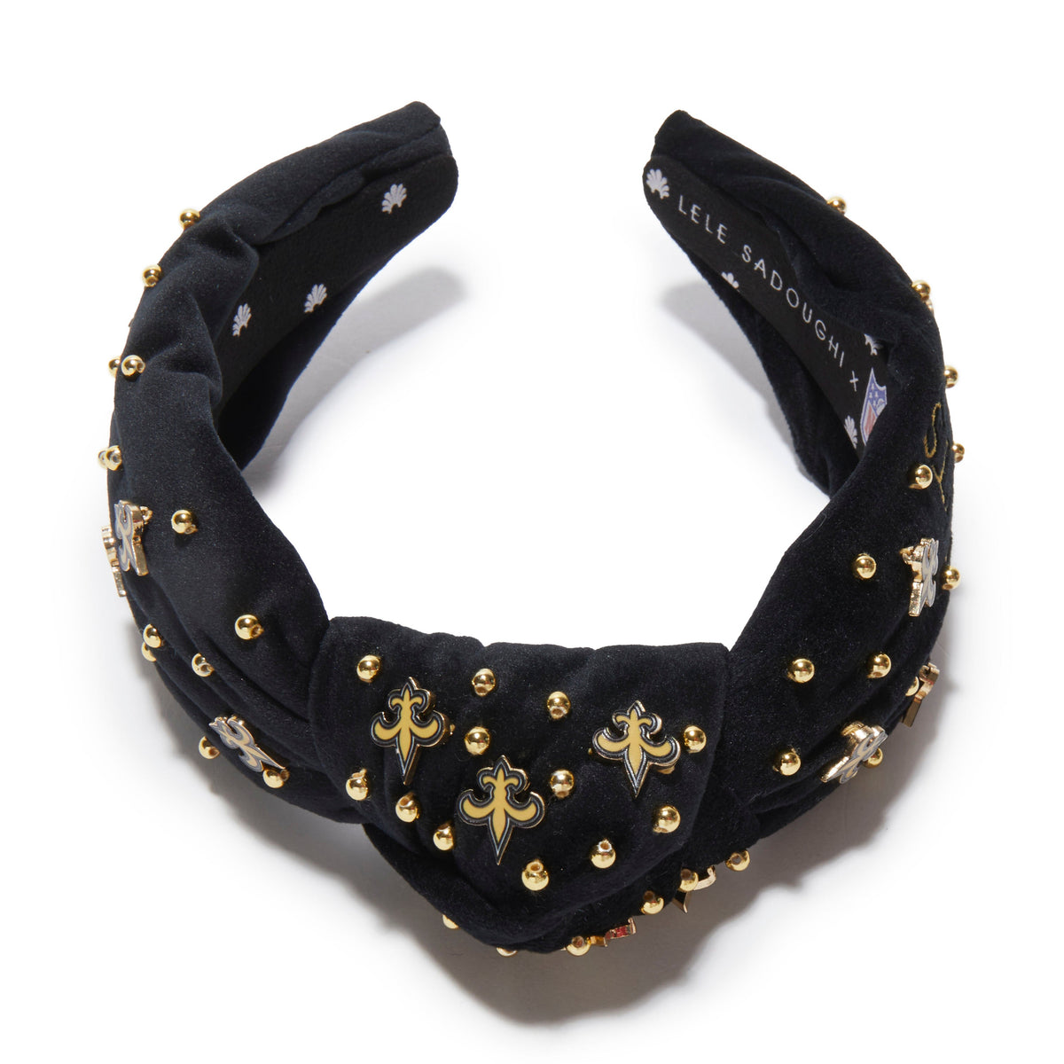 Lele Sadoughi HEADBANDS NEW ORLEANS SAINTS LELE X NFL JET EMBELLISHED KNOTTED HEADBAND