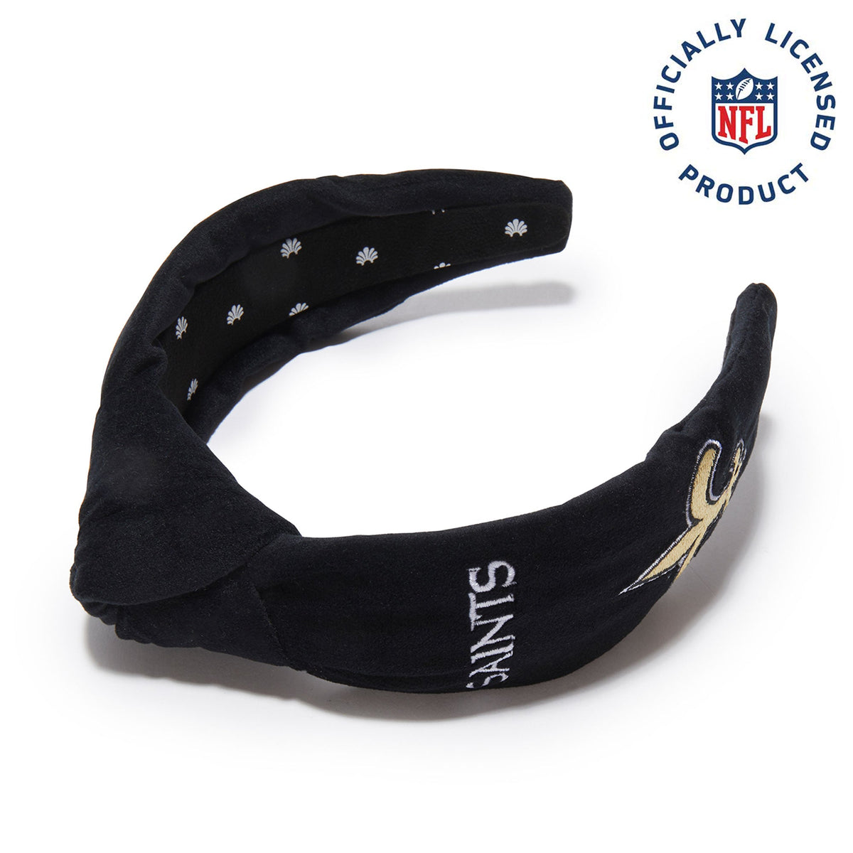 Lele Sadoughi HEADBANDS NEW ORLEANS SAINTS LELE X NFL JET EMBROIDERED KNOTTED HEADBAND