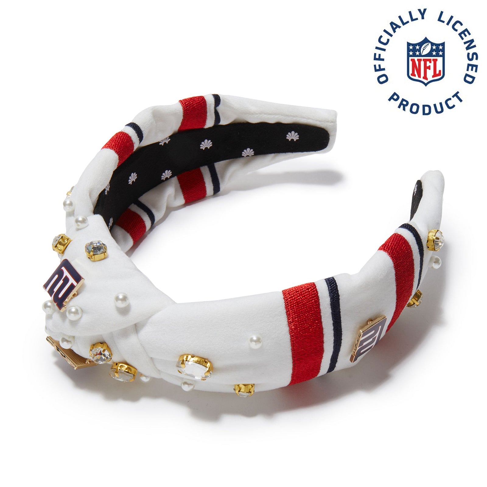 Lele Sadoughi HEADBANDS NEW YORK GIANTS LELE X NFL IVORY EMBELLISHED KNOTTED HEADBAND