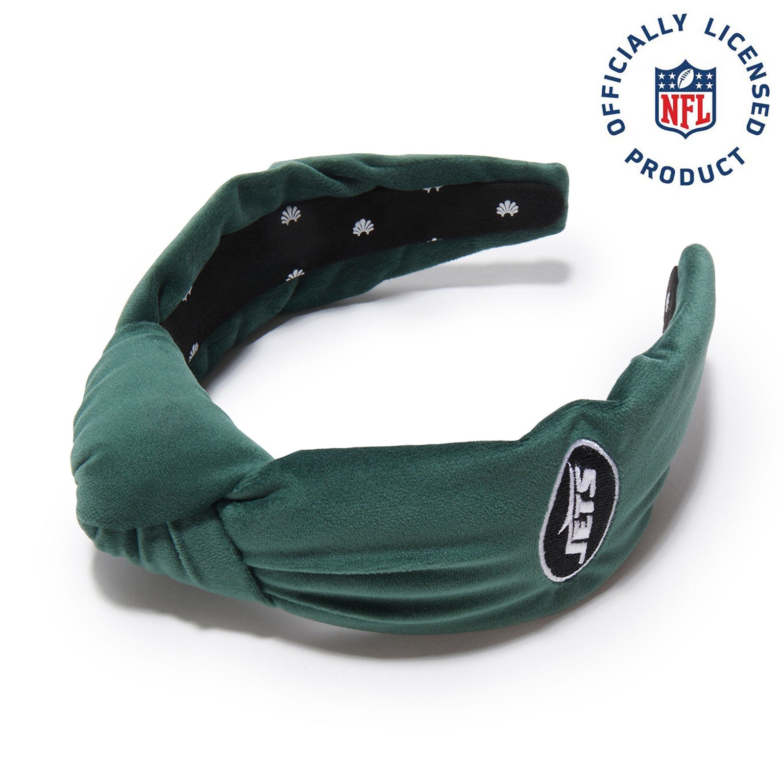 Lele Sadoughi HEADBANDS NEW YORK JETS LELE X NFL GOTHAM GREEN EMBROIDERED KNOTTED HEADBAND