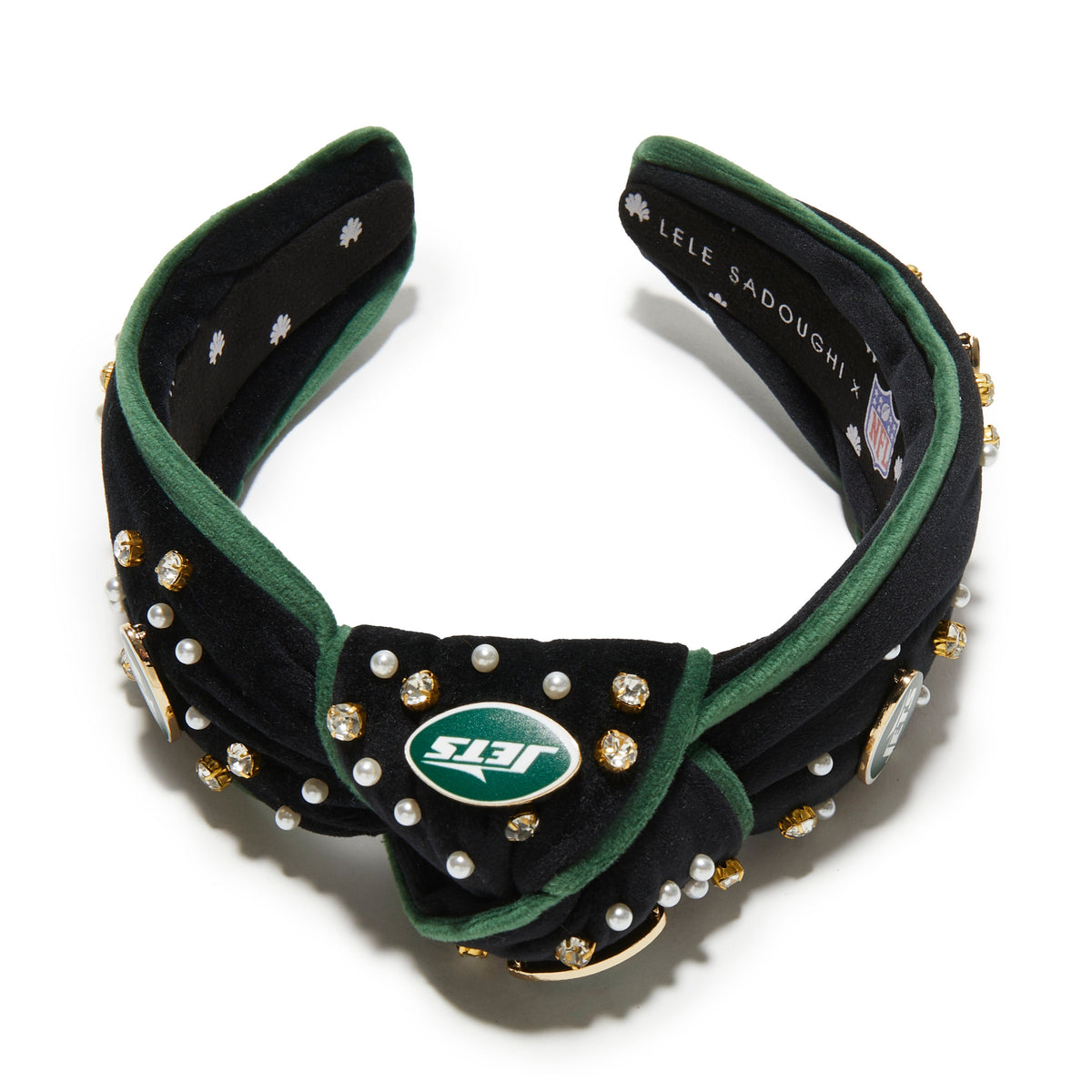 Lele Sadoughi HEADBANDS NEW YORK JETS LELE X NFL JET EMBELLISHED KNOTTED HEADBAND