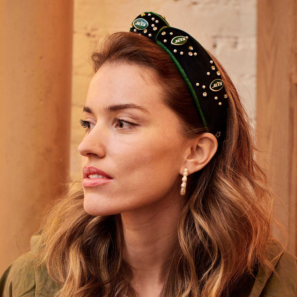 Lele Sadoughi HEADBANDS NEW YORK JETS LELE X NFL JET EMBELLISHED KNOTTED HEADBAND *PRE-ORDER*