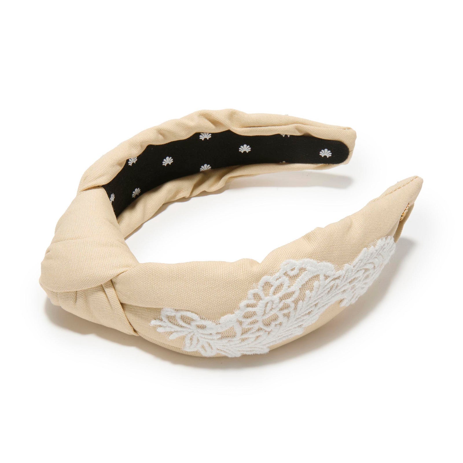 Lele Sadoughi HEADBANDS OATMEAL KNOTTED EMBROIDERED LACE HEADBAND