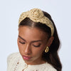 Lele Sadoughi HEADBANDS OATMEAL ROSETTE CRYSTAL EMBELLISHED HEADBAND
