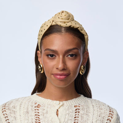 Lele Sadoughi HEADBANDS ONE SIZE OATMEAL ROSETTE CRYSTAL EMBELLISHED HEADBAND