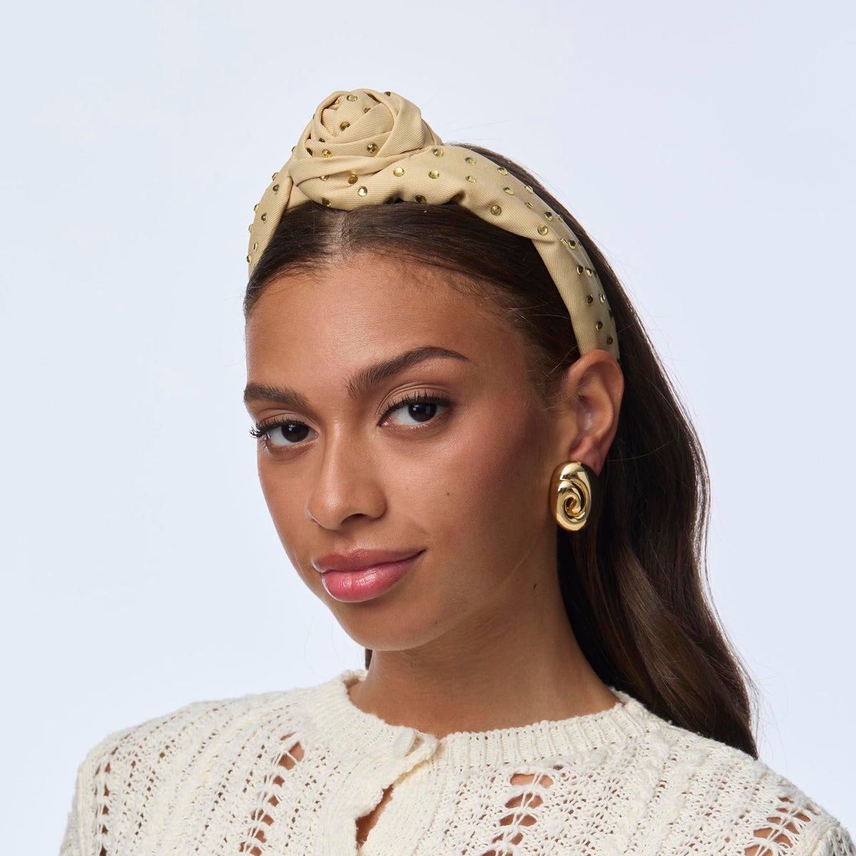 Lele Sadoughi HEADBANDS OATMEAL ROSETTE CRYSTAL EMBELLISHED HEADBAND