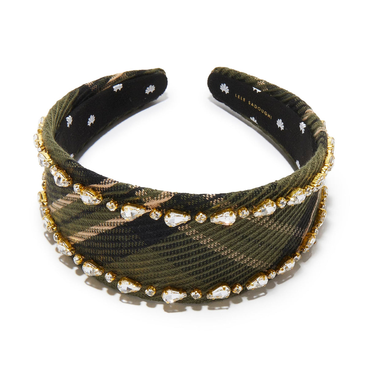 Lele Sadoughi HEADBANDS OLIVE GREEN BRIGITTE CRYSTAL TRIM HEADBAND