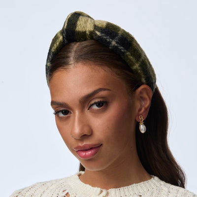 Lele Sadoughi HEADBANDS OLIVE GREEN KNOTTED HARVEST PLAID HEADBAND