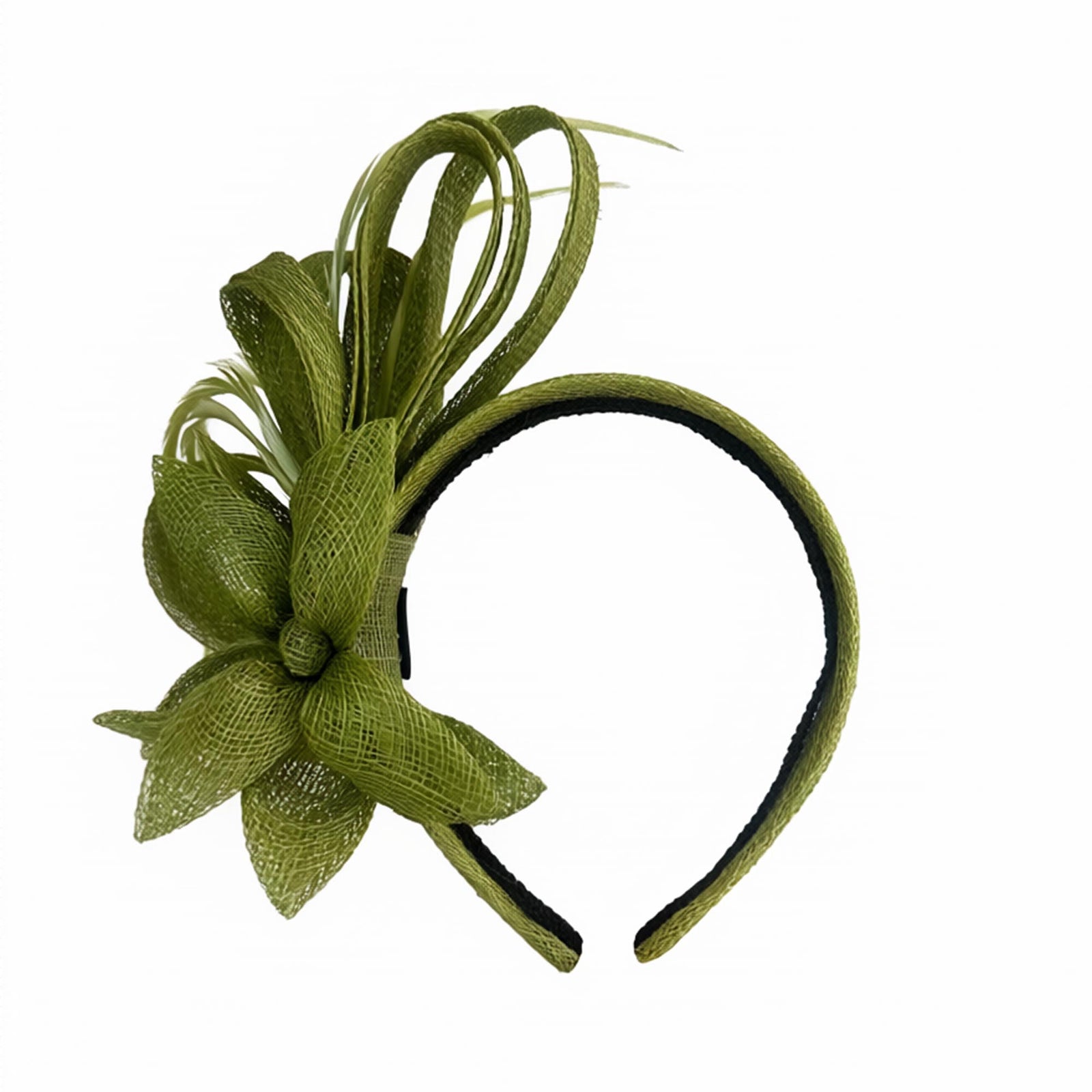 Lele Sadoughi HEADBANDS OLIVE PINWHEEL HOLLY SINAMAY HEADBAND