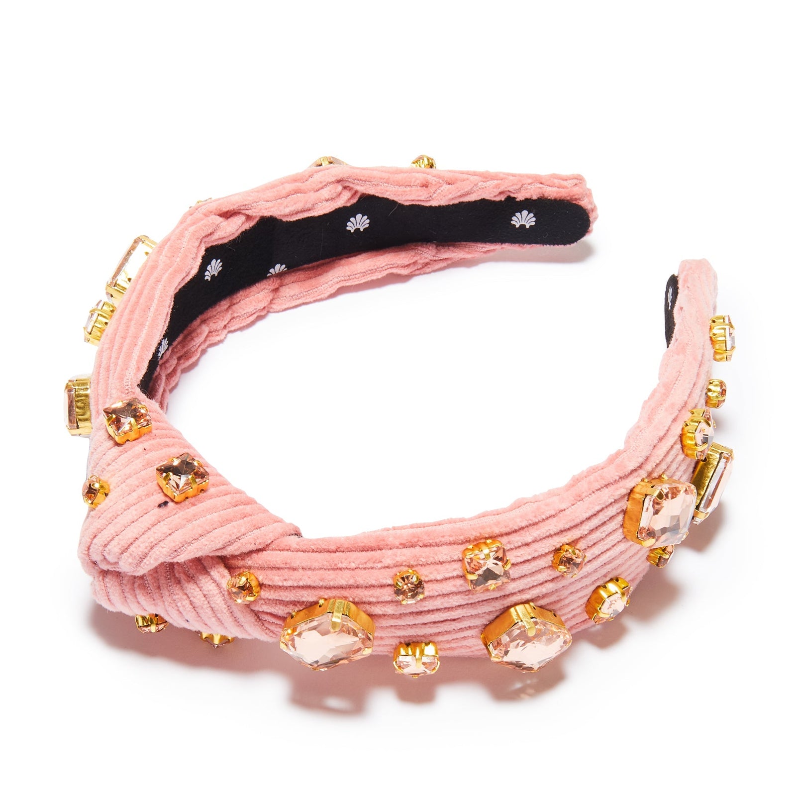 Lele Sadoughi HEADBANDS ONE SIZE BLUSH CRYSTAL CORDUROY SLIM KNOTTED HEADBAND