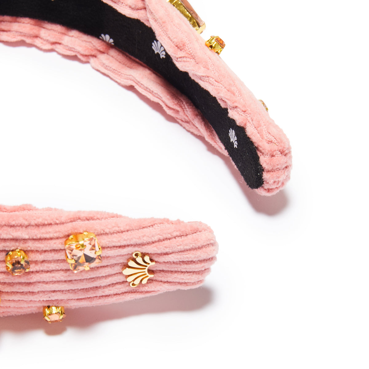 Lele Sadoughi HEADBANDS ONE SIZE BLUSH CRYSTAL CORDUROY SLIM KNOTTED HEADBAND