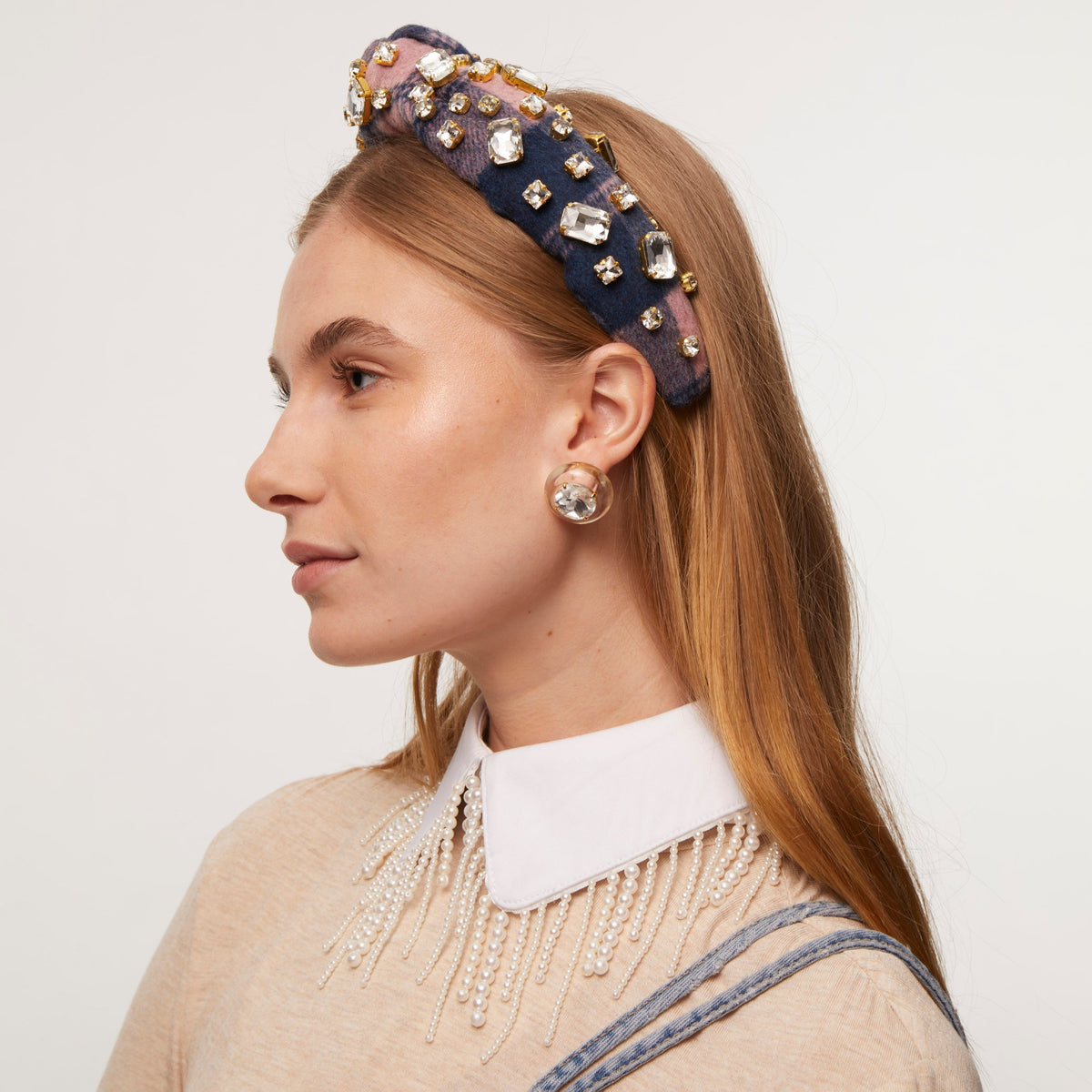 Lele Sadoughi HEADBANDS ONE SIZE COTTON CANDY RECTANGLE CRYSTAL PLAID KNOTTED HEADBAND