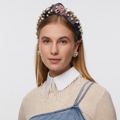 Lele Sadoughi HEADBANDS ONE SIZE COTTON CANDY RECTANGLE CRYSTAL PLAID KNOTTED HEADBAND