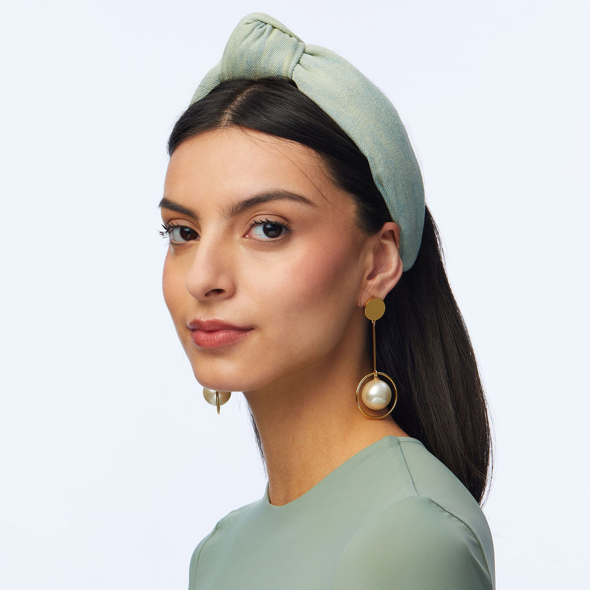 Lele Sadoughi HEADBANDS ONE SIZE FADED DENIM DENIM KNOTTED HEADBAND