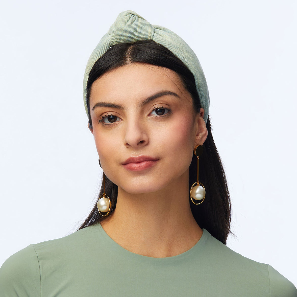 Lele Sadoughi HEADBANDS ONE SIZE FADED DENIM DENIM KNOTTED HEADBAND