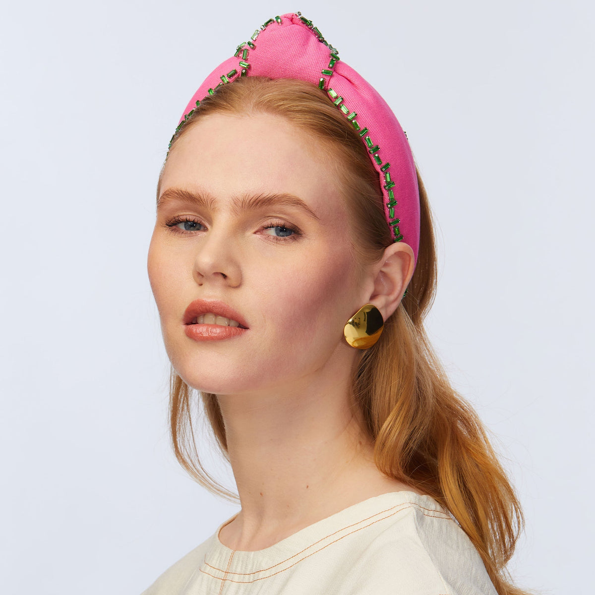 Lele Sadoughi HEADBANDS ONE SIZE FLAMINGO CRYSTAL TRIM KNOTTED HEADBAND