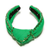 Lele Sadoughi HEADBANDS ONE SIZE GRASS GREEN CRYSTAL TRIM KNOTTED HEADBAND