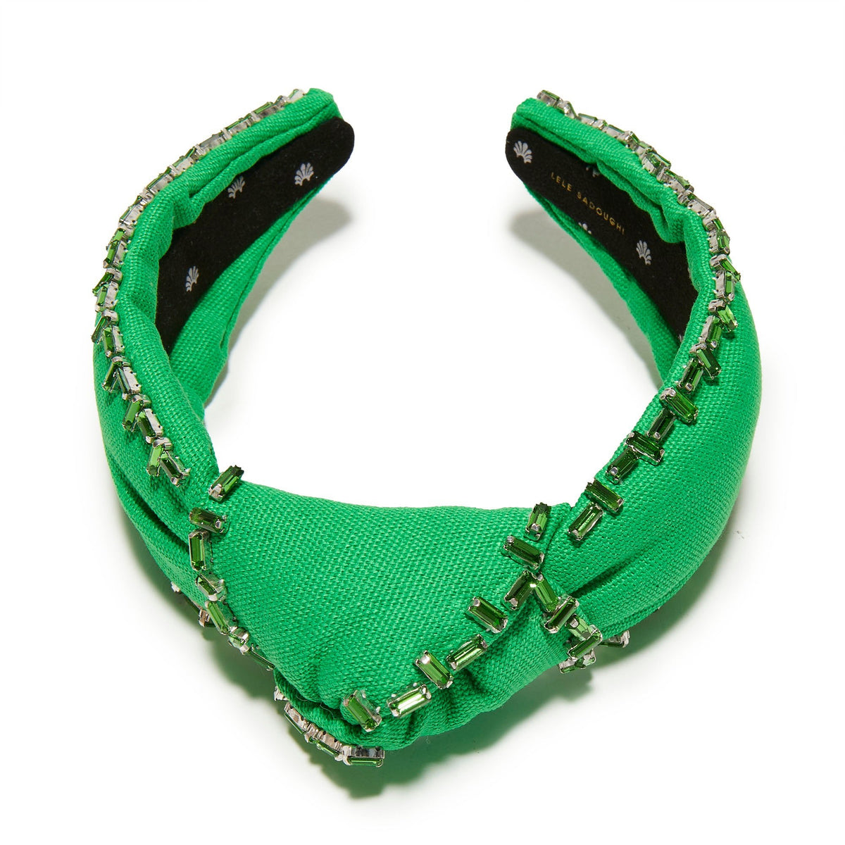 Lele Sadoughi HEADBANDS ONE SIZE GRASS GREEN CRYSTAL TRIM KNOTTED HEADBAND
