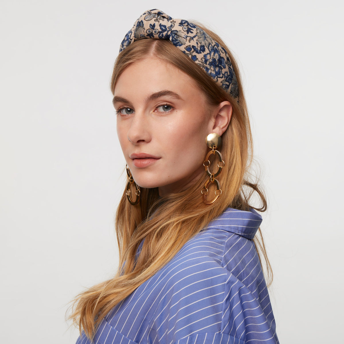 Lele Sadoughi HEADBANDS ONE SIZE INDIGO FIELDS CORDUROY KNOTTED HEADBAND