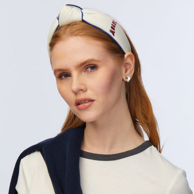 Lele Sadoughi HEADBANDS ONE SIZE IVORY LOS ANGELES ANGELS EMBROIDERED KNOTTED HEADBAND