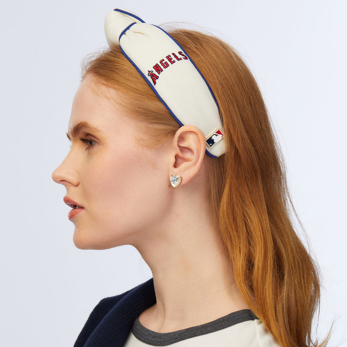 Lele Sadoughi HEADBANDS ONE SIZE IVORY ANAHEIM ANGELS EMBROIDERED KNOTTED HEADBAND