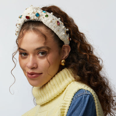 Lele Sadoughi HEADBANDS ONE SIZE IVORY GEM BEZEL BOUCLE KNOTTED HEADBAND