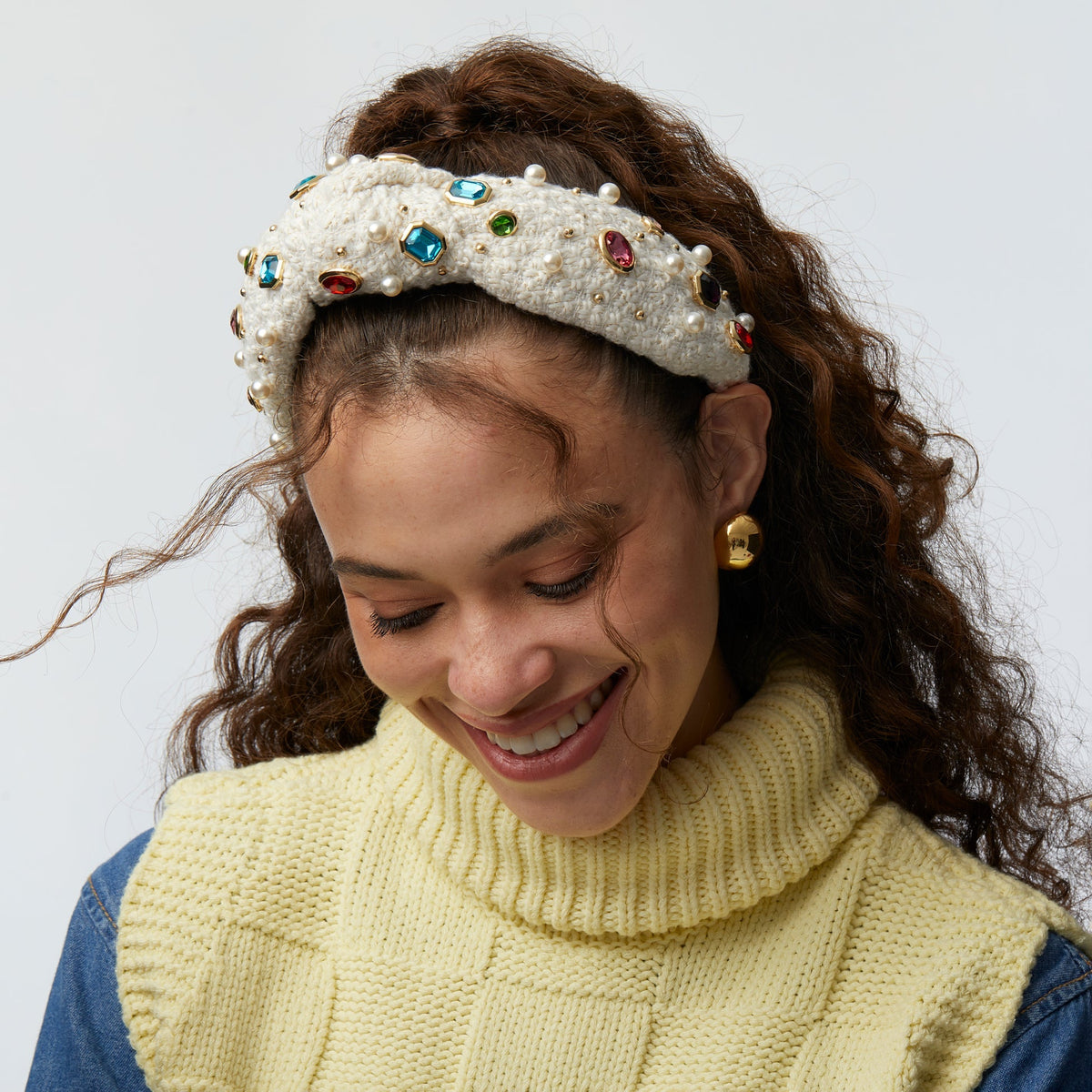 Lele Sadoughi HEADBANDS ONE SIZE IVORY GEM BEZEL BOUCLE KNOTTED HEADBAND