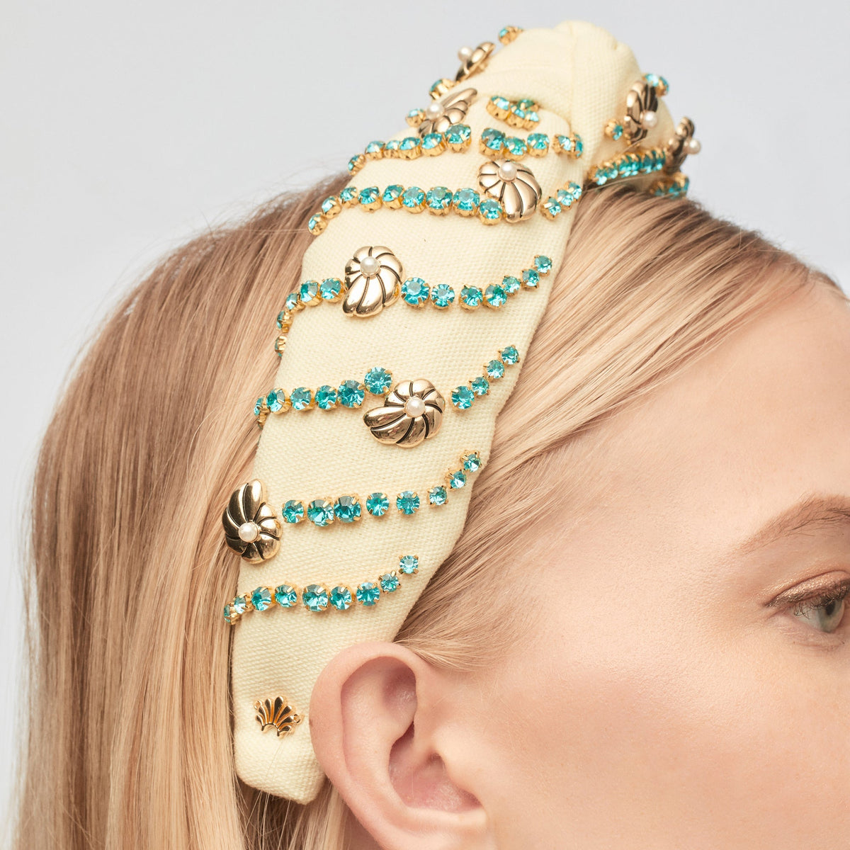 Lele Sadoughi HEADBANDS ONE SIZE IVORY NAUTILUS CRYSTAL KNOTTED HEADBAND