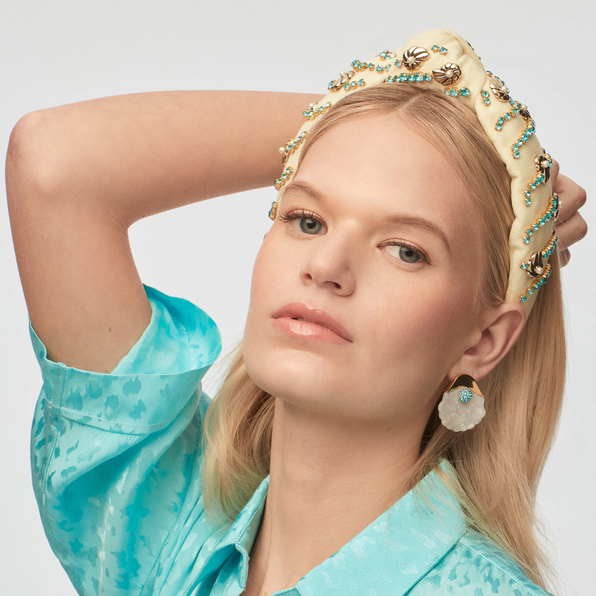 Lele Sadoughi HEADBANDS ONE SIZE IVORY NAUTILUS CRYSTAL KNOTTED HEADBAND
