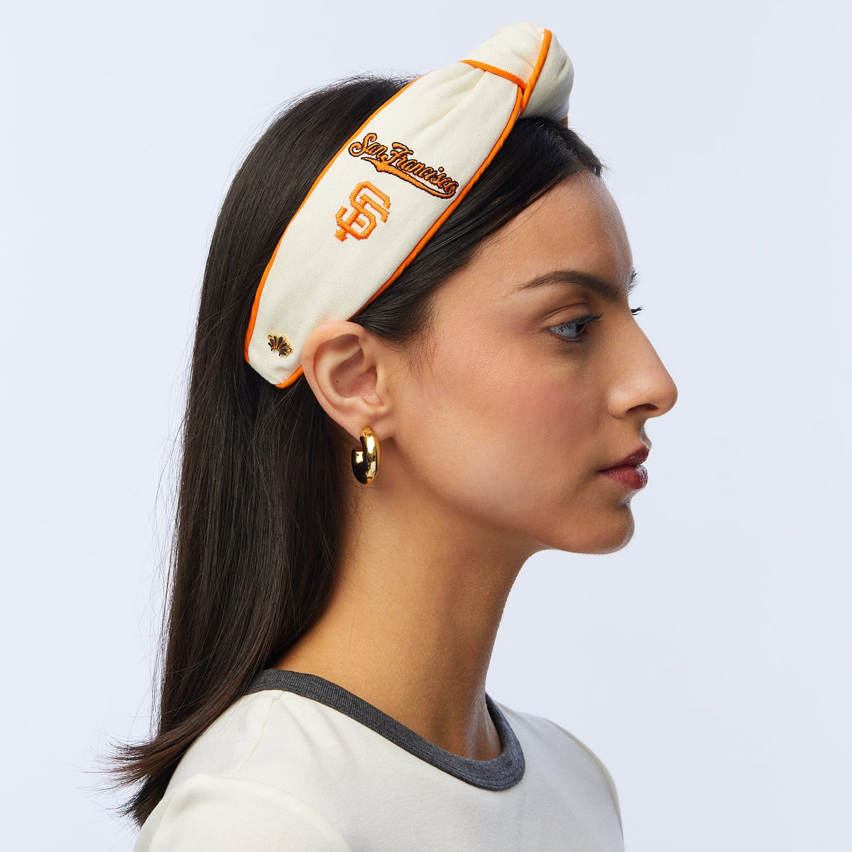 Lele Sadoughi HEADBANDS ONE SIZE IVORY SF GIANTS EMBROIDERED KNOTTED HEADBAND