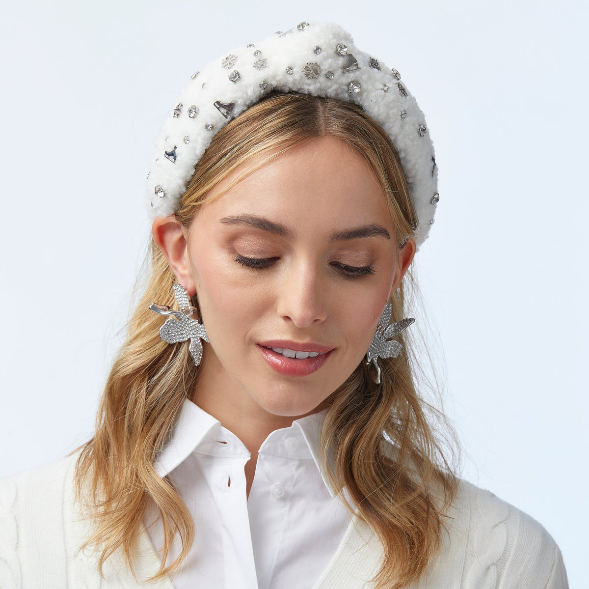 Lele Sadoughi HEADBANDS ONE SIZE IVORY WINTER CRYSTAL KNOTTED HEADBAND