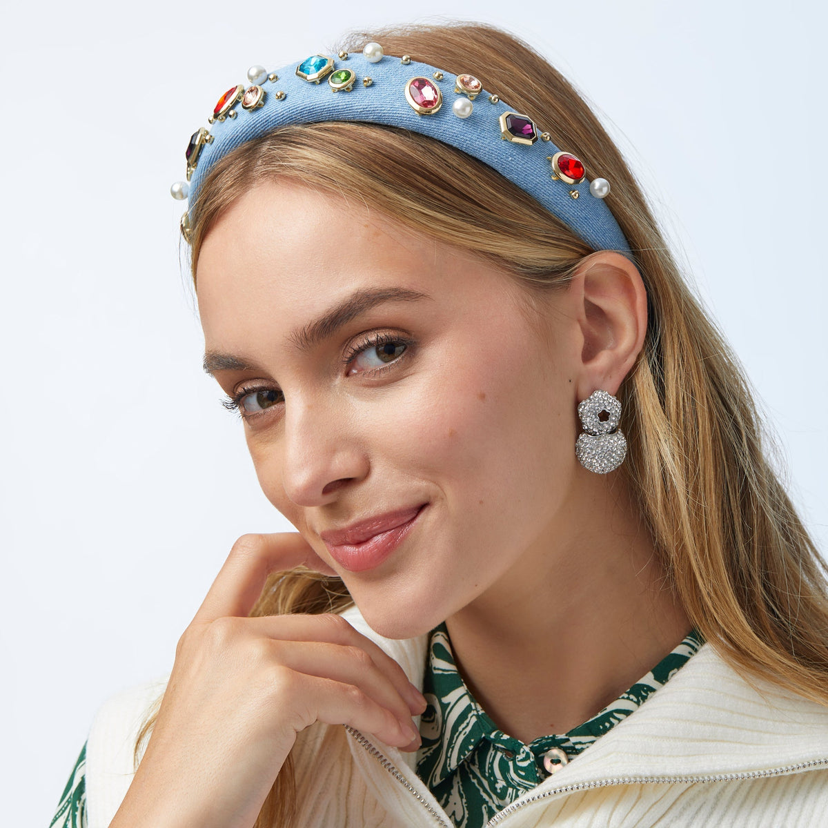 Lele Sadoughi HEADBANDS ONE SIZE LIGHT DENIM GEM BEZEL DENIM ALICE HEADBAND