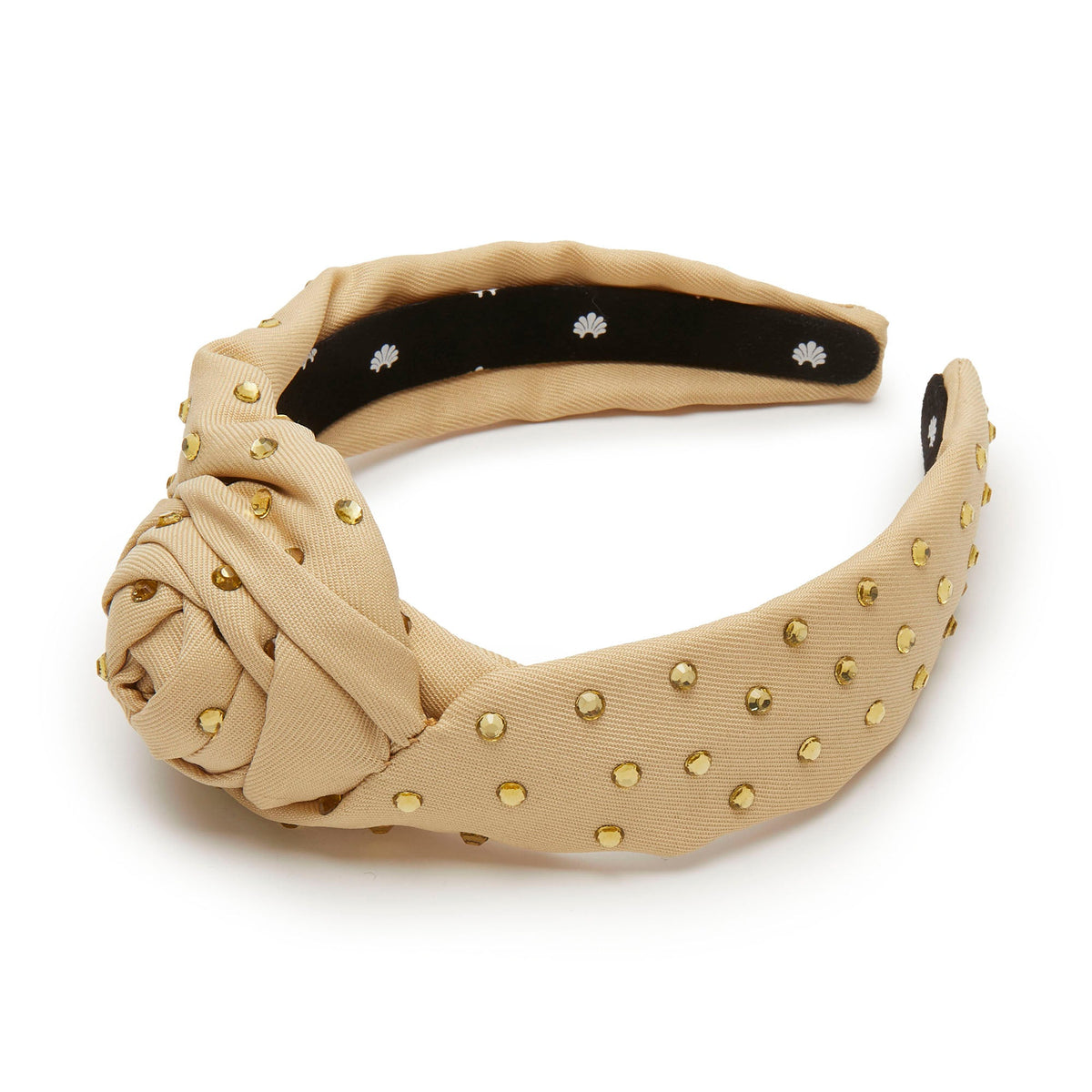 Lele Sadoughi HEADBANDS ONE SIZE OATMEAL ROSETTE CRYSTAL EMBELLISHED HEADBAND