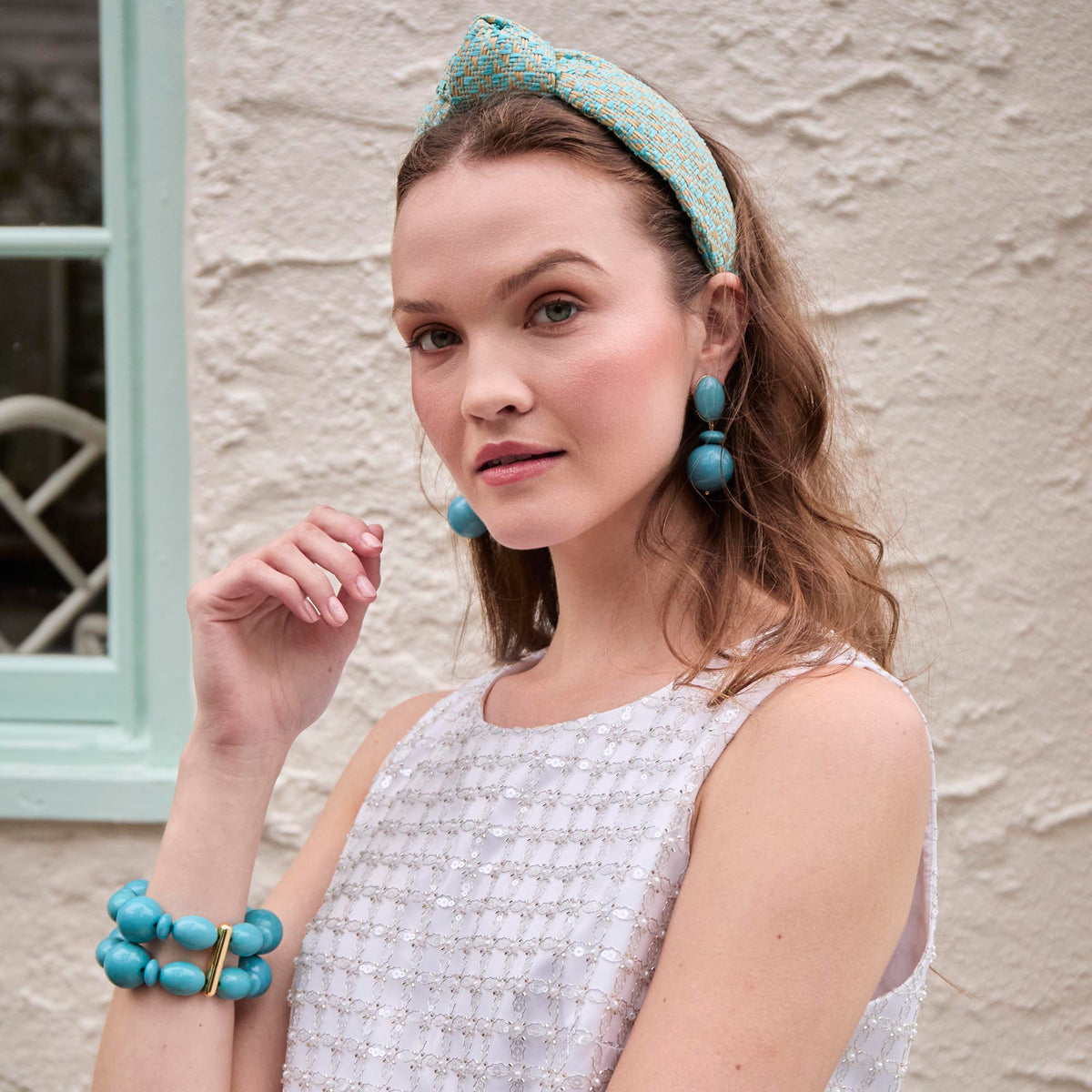 Lele Sadoughi HEADBANDS ONE SIZE OCEAN KNOTTED RAFFIA HEADBAND