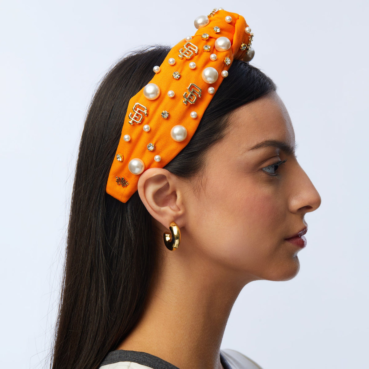 Lele Sadoughi HEADBANDS ONE SIZE ORANGE SF GIANTS EMBELLISHED KNOTTED HEADBAND