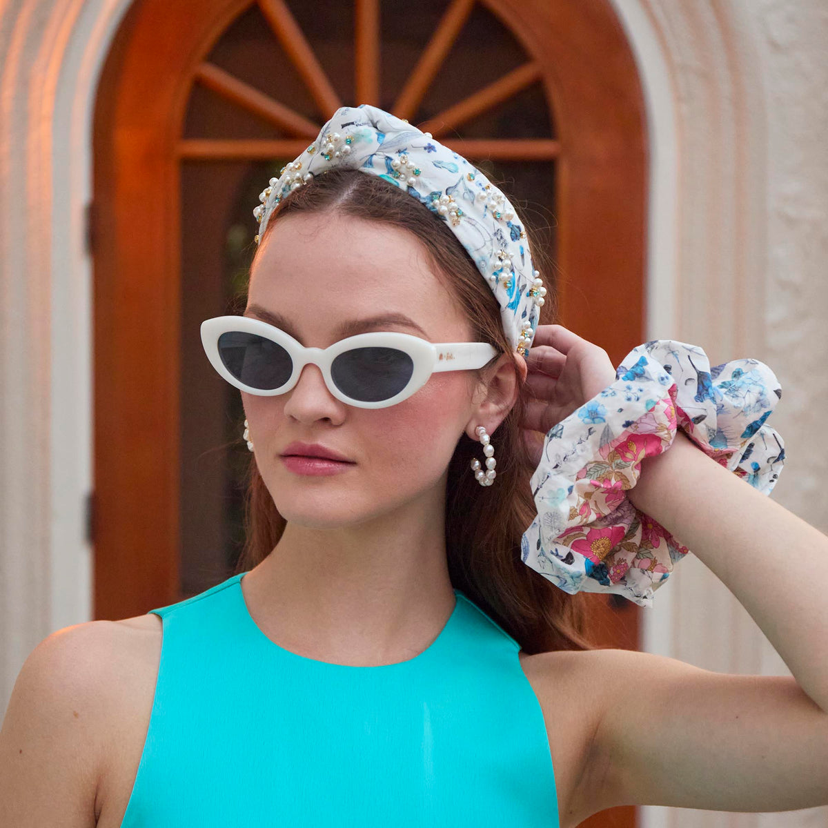 Lele Sadoughi HEADBANDS ONE SIZE SAPPHIRE FLORAL MARLENE EMBELLISHED LIBERTY HEADBAND