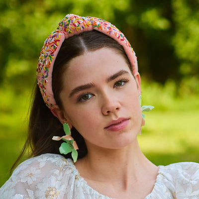 Lele Sadoughi HEADBANDS ONE SIZE / STRAWBERRY STRAWBERRY BEADED BIRTHDAY CAKE KNOTTED HEADBAND