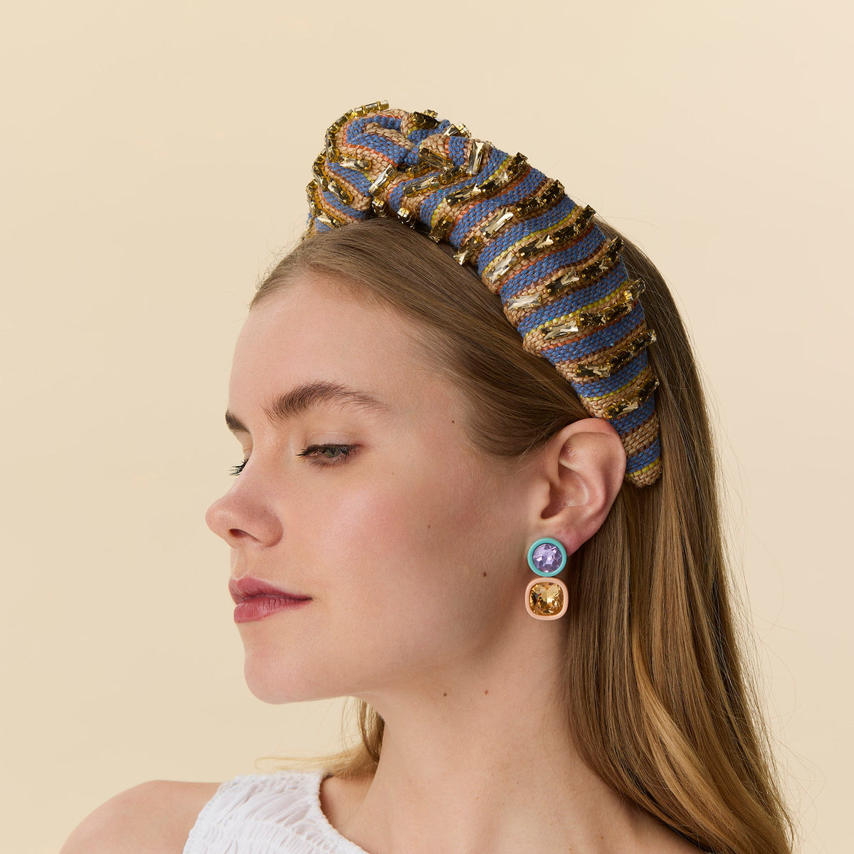 Lele Sadoughi HEADBANDS PAPYRUS LOTUS GRETA STRIPED BAGUETTE HEADBAND