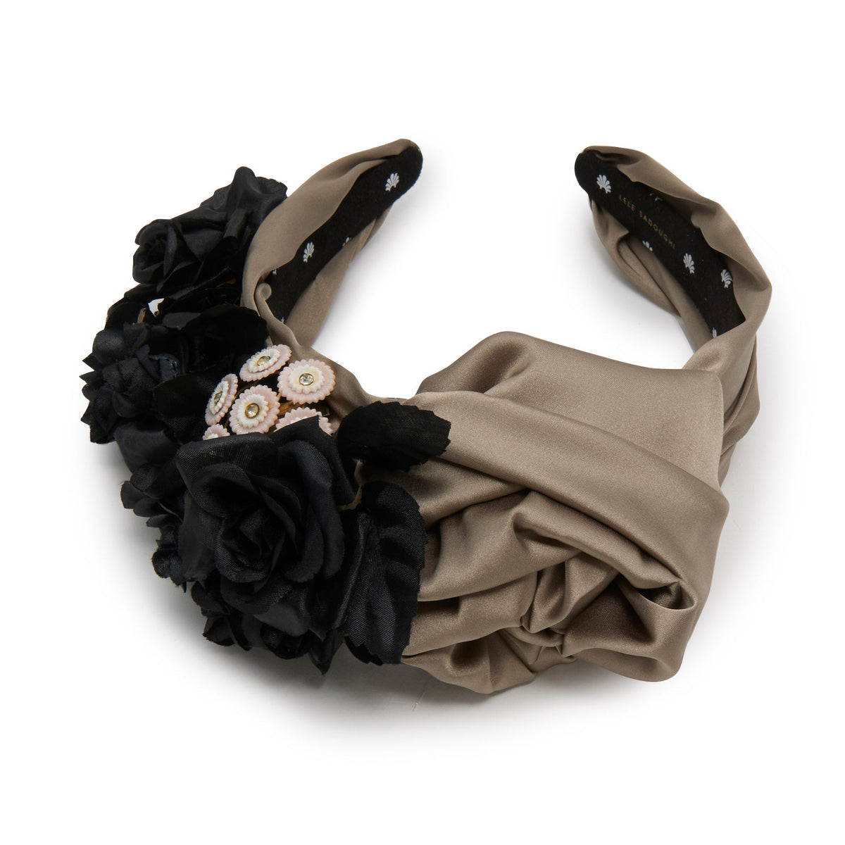 LELE SADOUGHI HEADBANDS PEWTER JET JEWELED FLORAL BOUQUET HEADBAND