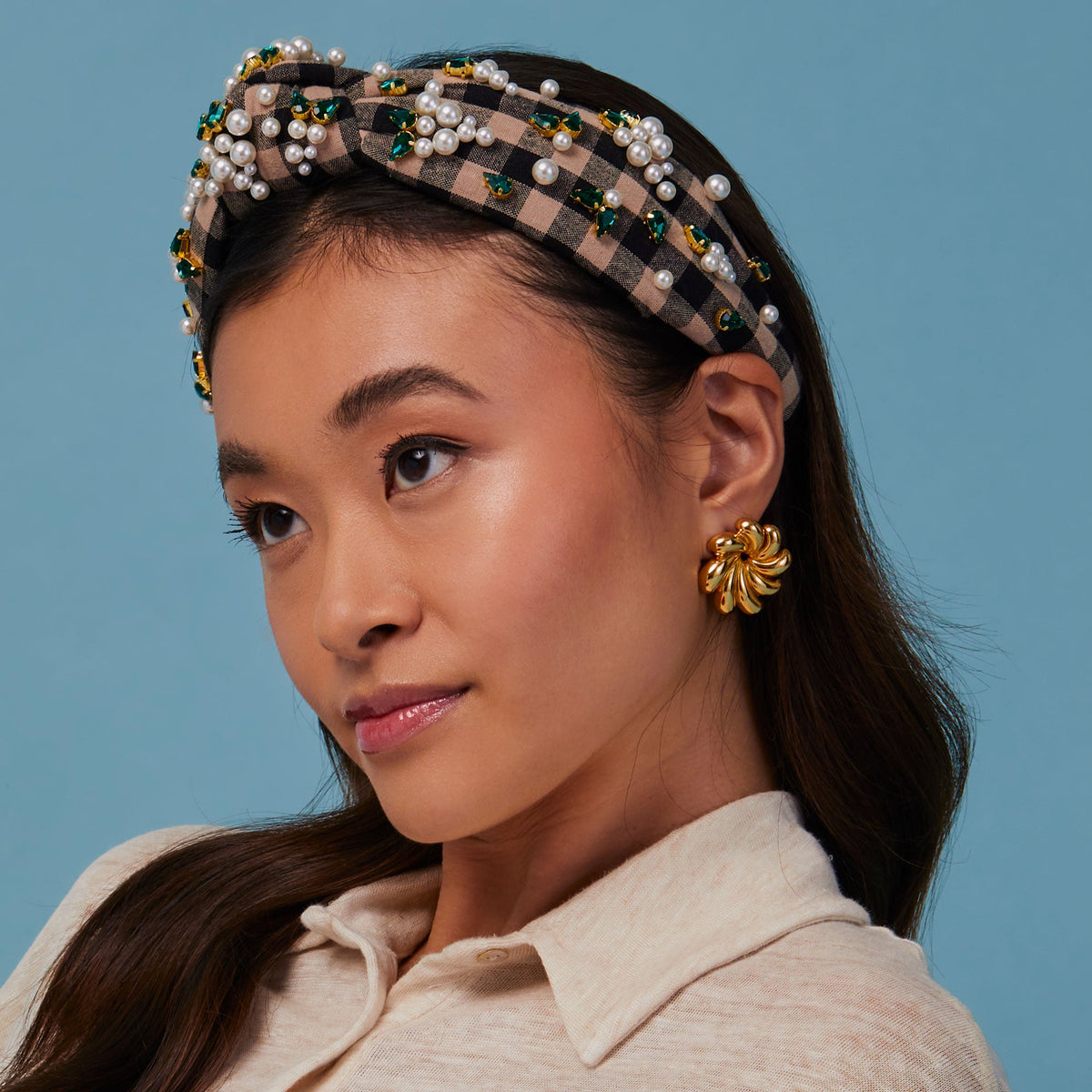 Lele Sadoughi HEADBANDS PICNIC CHECK CHECKERED KNOTTED HEADBAND