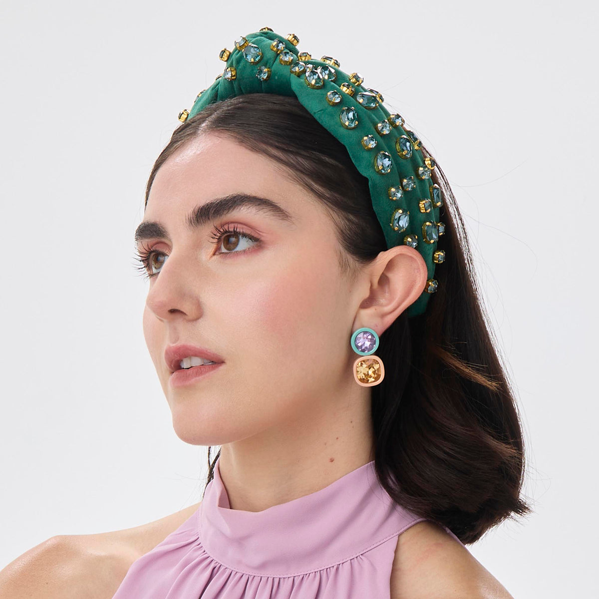 Lele Sadoughi HEADBANDS PINE GREEN SWAROVSKI TRESOR KNOTTED HEADBAND