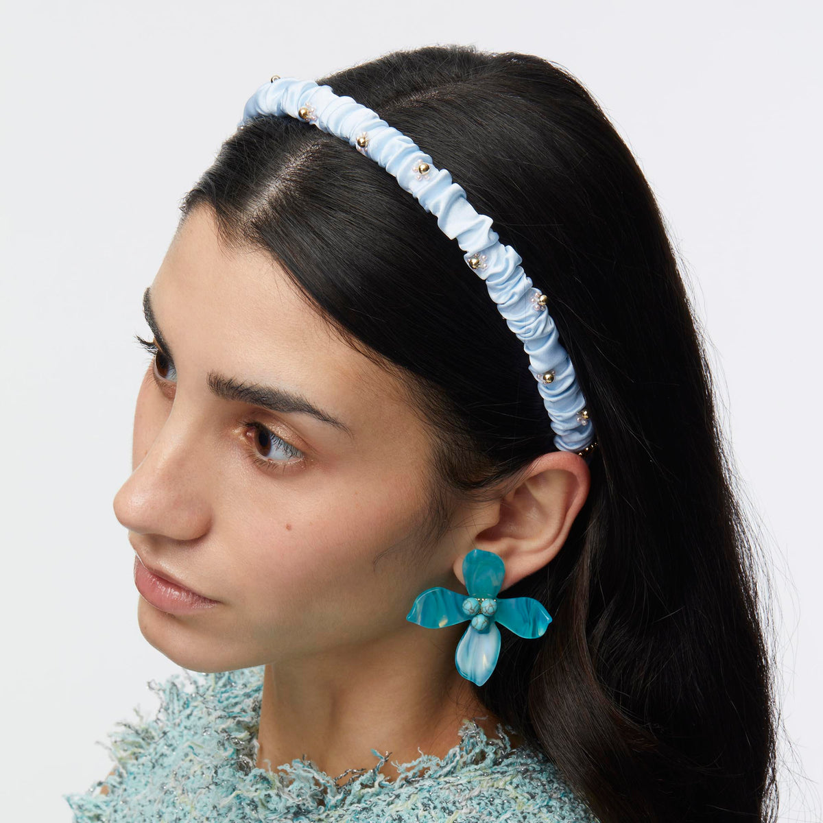 LELE SADOUGHI HEADBANDS POWDER BLUE JESSIE FLOWER HEADBAND