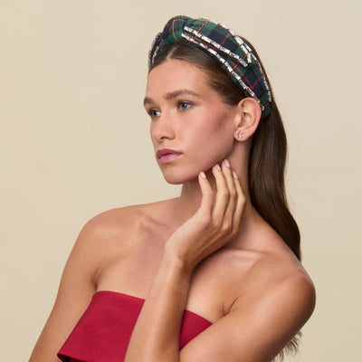 Lele Sadoughi HEADBANDS PRESENT PLAID VERONICA CRYSTAL EDGE HEADBAND