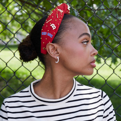 Lele Sadoughi HEADBANDS RED BOSTON RED SOX EMBELLISHED KNOTTED HEADBAND