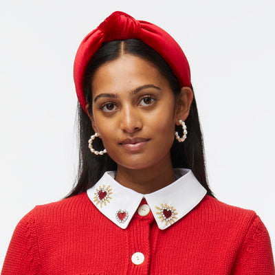 Lele Sadoughi HEADBANDS RED VELVET KNOTTED HEADBAND