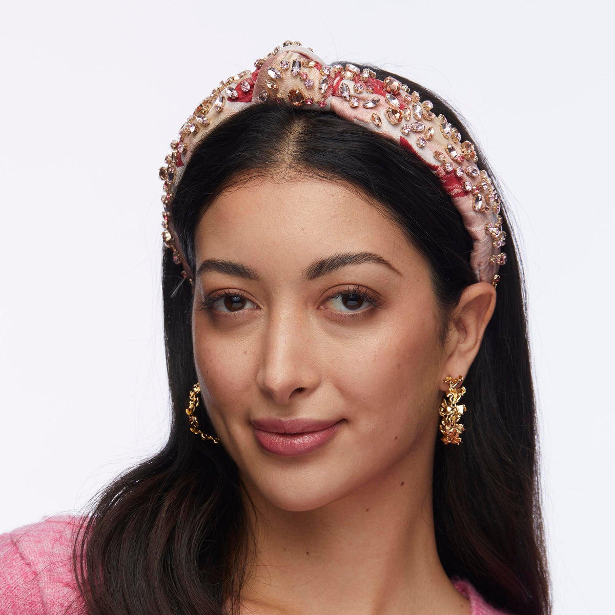 Lele Sadoughi HEADBANDS ROSE FLORAL SLIM KNOTTED EMBELLISHED HEADBAND